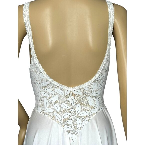 Olga Vintage 91060 Nylon/Spandex Elegant White/Ivory Lace & Satin Sleeveless Nig - Picture 8 of 11